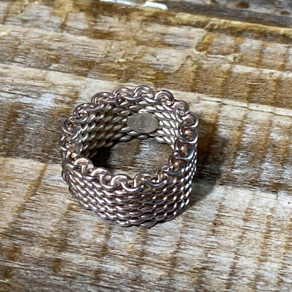 Vintage Tiffany & Co Size 5 Somerset Mesh Basket Weave Ring Sterling Silver 925 - Picture 9 of 12